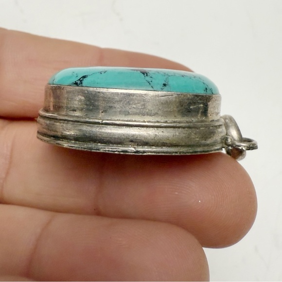 Vintage Sterling Silver 925 Large Oval Turquoise Pendant 27g - Picture 4 of 9